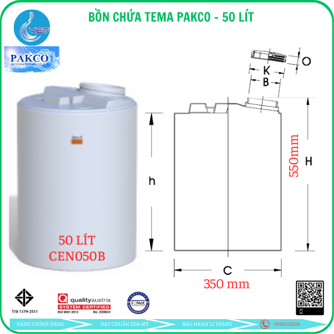 Bồn đựng hóa chất 50 lít Tema/Pakco Thái Lan  GIÁ LIÊN HỆ