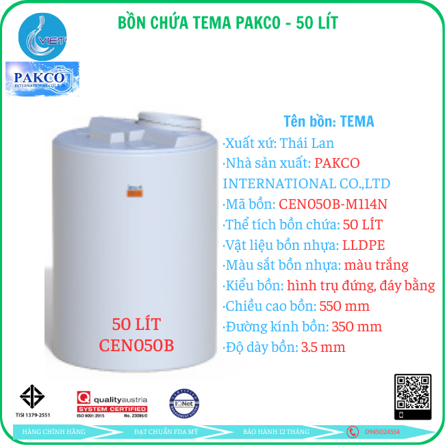 Bồn đựng hóa chất 50 lít Tema/Pakco Thái Lan  GIÁ LIÊN HỆ