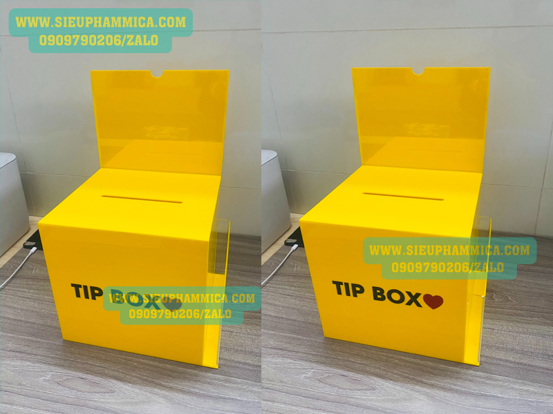 Hộp tiền tipbox mica có nhiều kích thước 