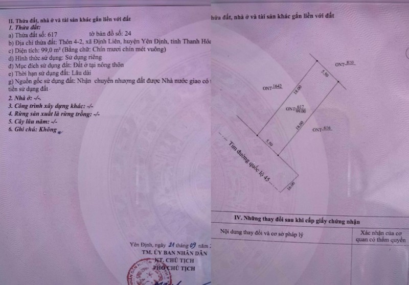 CHÍNH CHỦ CẦN BÁN 2 LÔ LIỀN KỀ MẶT ĐƯỜNG QL45 Ngay Cổng Công Ty May Định Liên, Yên Định, Thanh Hóa